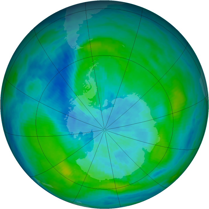 Antarctic ozone map for 18 March 1992